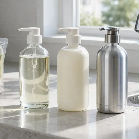Glass vs. Plastic vs. Aluminum Reusable Cleaning Dish Bottles